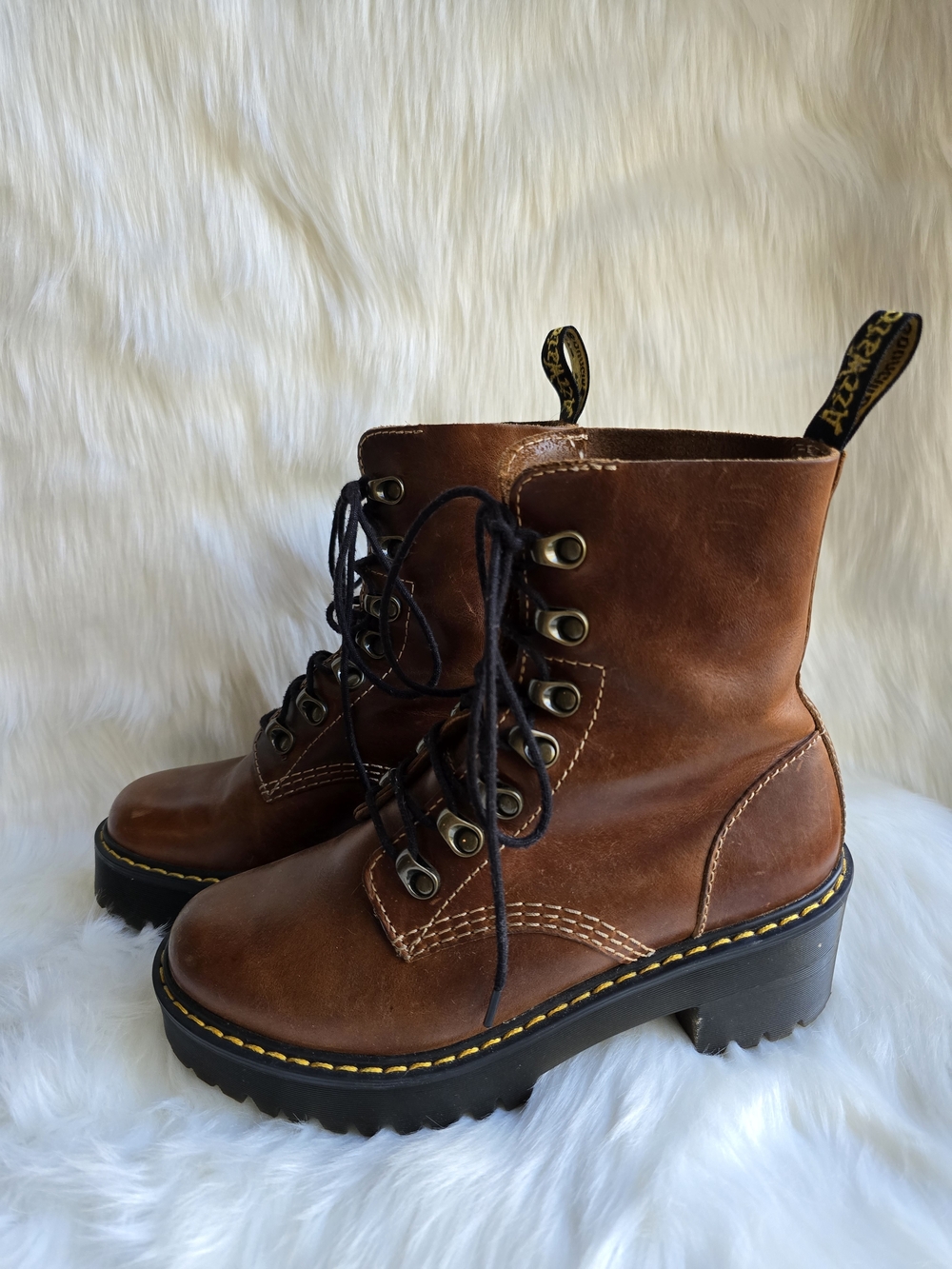 Dr. Martens Women's Brown Lace-Up Platform Leather Boots